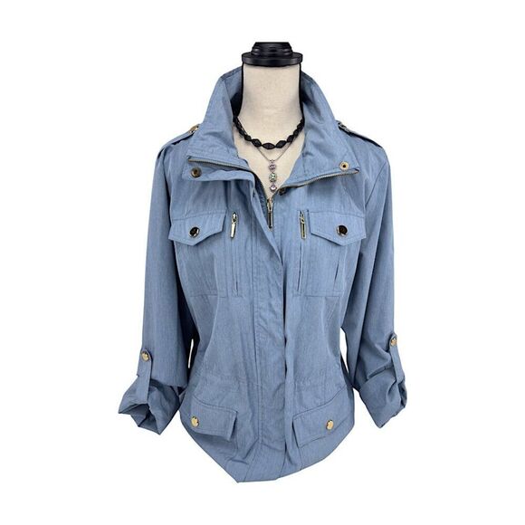 Style & Co. Women's M Blue Anorak Utility Hooded Jacket Gold-Tone Hardware - Picture 1 of 11
